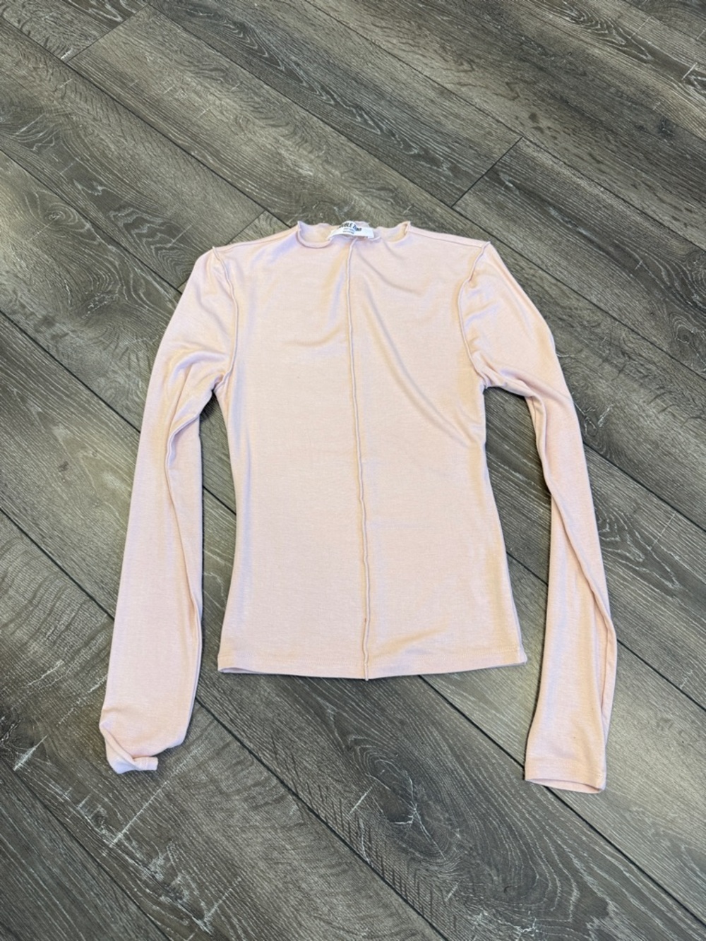 Double Zero Pale Pink Long Sleeve Seam-Detail Crewneck Top